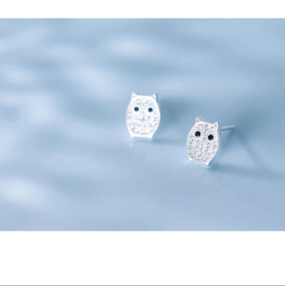NEW 925 Sterling Silver Owl Pave Diamond Studs - Picture 6 of 7